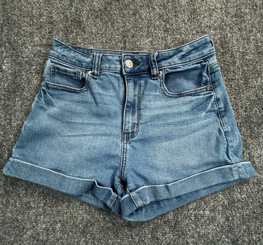 American Eagle High Rise Cuffed Denim Shorts Women's Size 00 Light Wash Stretch - Picture 1 of 6